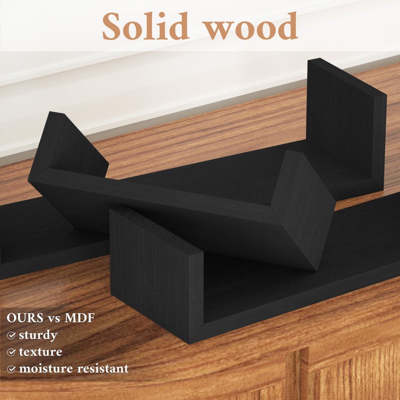 SRIWATANA Floating Shelves Wall Mounted, Solid Wood Wall Shelves, Black - Image 5
